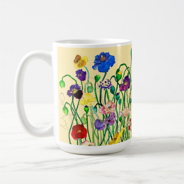 Caneca De Café Bright Whimsical Wild Poppy & Butter Yellow (Esquerda)