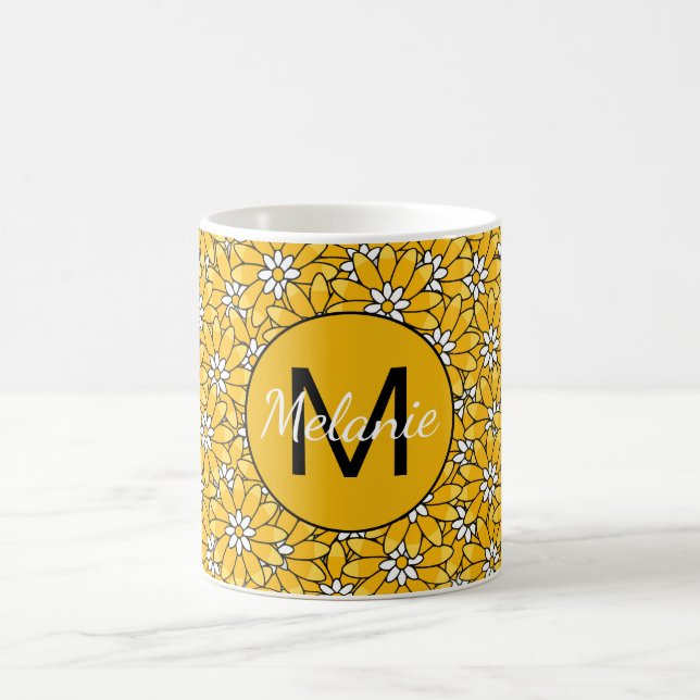 Caneca De Café Bright Yellow Overlapping Floral Pattern (Centro)