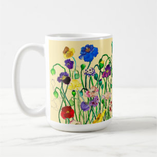 Caneca De Café Brilhantes Amarelo Manteiga e Papoula Silvestre Ca