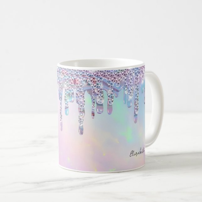 Caneca De Café Brilho Arco-Íris Tendência Goteja Holográfico (Frente Esquerda)