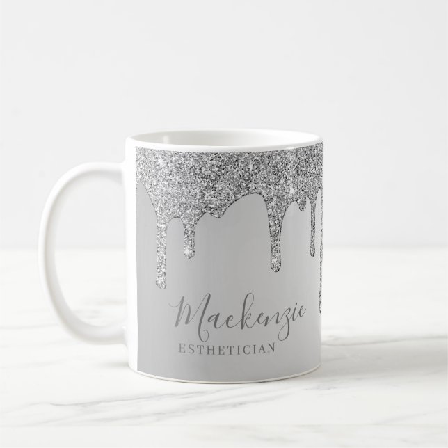 Caneca De Café Brilho de Glitter Prateado Chic Personalizado com  (Esquerda)