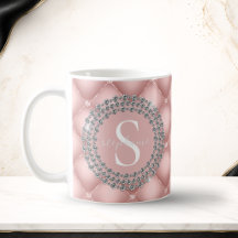 Brilho Diamantes Bege Rosa Monograma Personalizado