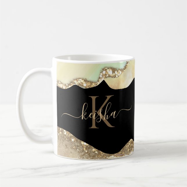 Caneca De Café Brilho Dourado Falso & Ondas Pastéis Brilho (Esquerda)