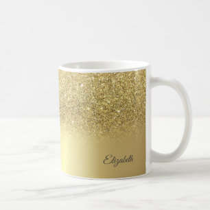Caneca De Café Brilho Dourado Moderno, Prata - Personalizado