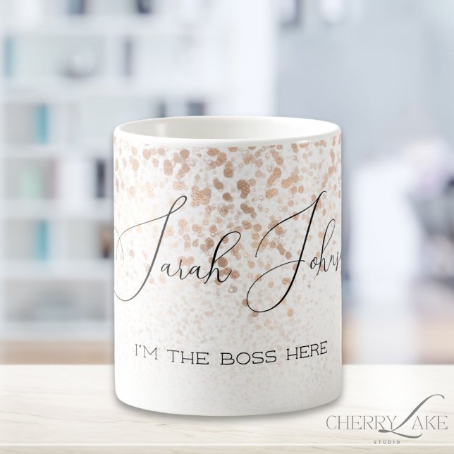 Caneca De Café Brilho Dourado Personalizado Eu Sou o Chefe (Criador carregado)