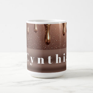 Caneca De Café Brilho Dourado Rosa com Nome Personalizado