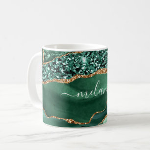 Caneca de Café Brilho Dourado Verde Personalizada