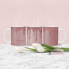 Caneca De Café Brilho Espelhado em Dourado Rosa Chic Personalizad