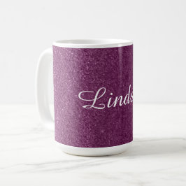 Caneca De Café Brilho Falso Roxo Com Nome