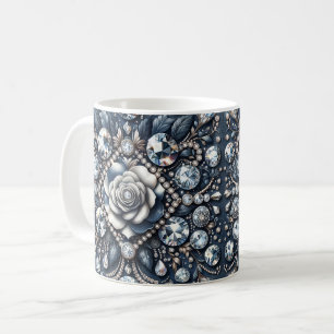 Caneca De Café Brilho Glam Denim & Diamonds Jóias Rosa