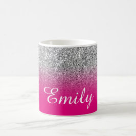 Caneca De Café Brilho Ombre Rosa Quente Prata Falso Personalizado