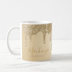 Caneca De Café Brilho Personalizado Chic Dourado com Glitter