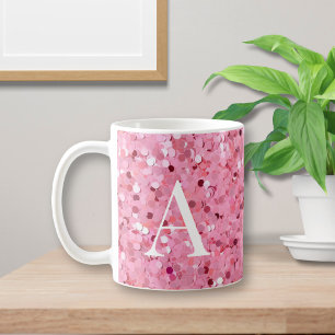 Caneca De Café Brilho Rosa com Inicial