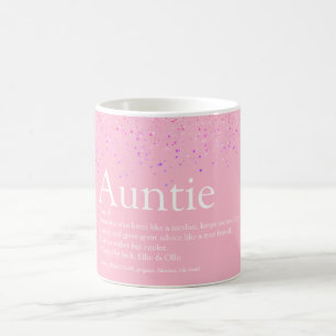 Caneca De Café Brilho Rosa Feminino Divertido Melhor Tia Definiçã