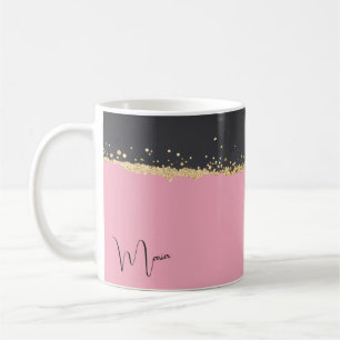 Caneca De Café Brilho rosa, preto e Dourado