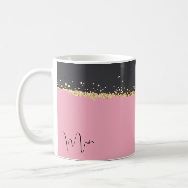 Caneca De Café Brilho rosa, preto e Dourado (Esquerda)