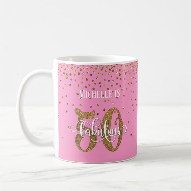 Caneca De Café Brilho & Roteiro 50 & Fabuloso Sobre Rosa (Esquerda)