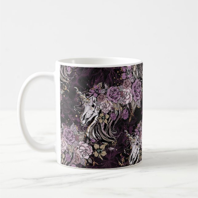 Caneca De Café Brilho roxo do ouro dos rosas do crânio do (Esquerda)