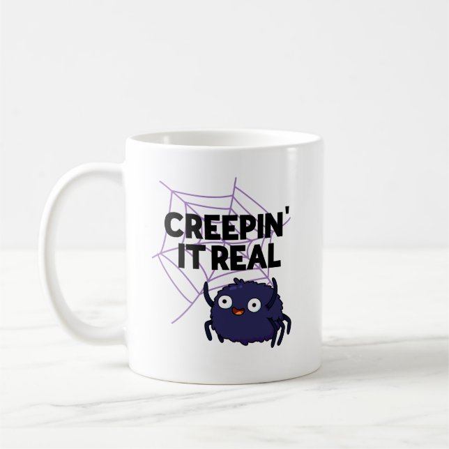 Caneca De Café Brincando de Halloween Engraçado Aranha Trocadilho (Esquerda)