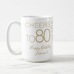 Caneca De Café Brinde a 80 anos Aniversário Elegante Ouro Branco