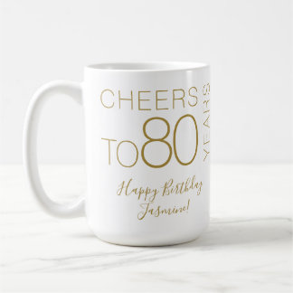 Caneca De Café Brinde a 80 anos Aniversário Elegante Ouro Branco