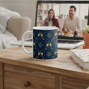 Caneca De Café Brinde de Ano Novo à Meia-Noite Champanhe Azul-Mar