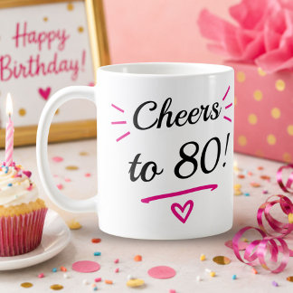 Caneca De Café Brindemos aos 80 Aniversário Engraçado Rosa