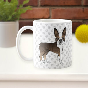 Caneca De Café Brindle Boston Terrier Cute Cartoon Dog & Paws