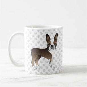 Caneca De Café Brindle Boston Terrier Cute Cartoon Dog & Paws