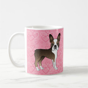 Caneca De Café Brindle Boston Terrier Cute Dog Em Corações Rosa