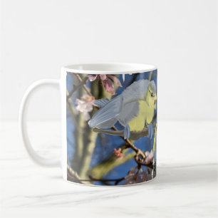 Caneca De Café British Blue Chickadee Family contra Flor Rosa