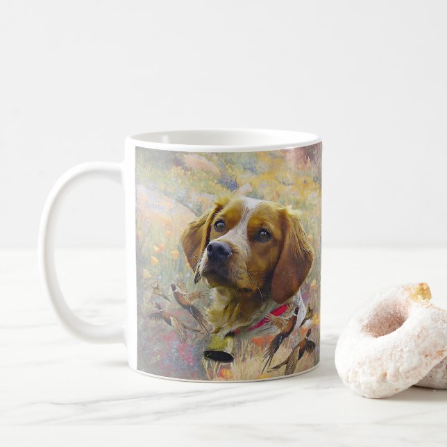 Caneca De Café Brittany Spaniel Art , (Com Donut)