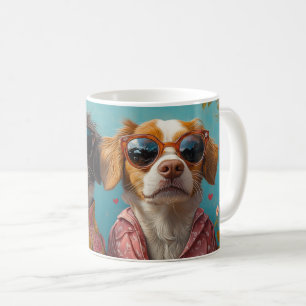 Caneca De Café Brittany Spaniel Com Rosas do Coração Dia dos Namo