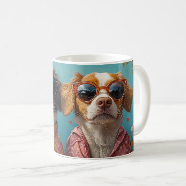 Caneca De Café Brittany Spaniel Com Rosas do Coração Dia dos Namo (Frente Esquerda)