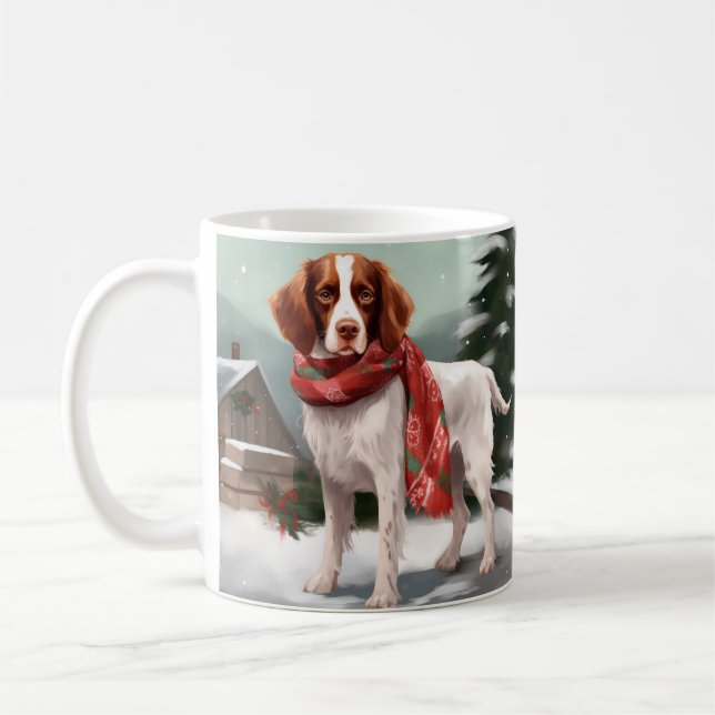 Caneca De Café Brittany Spaniel Dog no Natal da Neve (Esquerda)