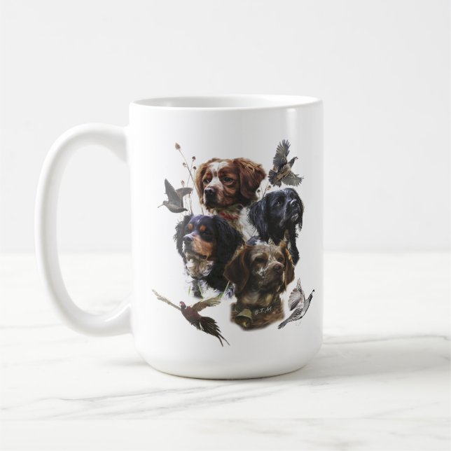 Caneca De Café Brittany Spaniels , Estação de Caça de Pássaros (Esquerda)