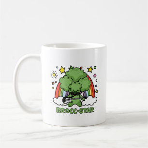 Caneca De Café Brócolis Tocando Guitarra, Brocc Star e Arco-íris
