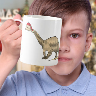 Caneca De Café Brontossauro Festivo Fofinho Papai Noel Elfo Natal
