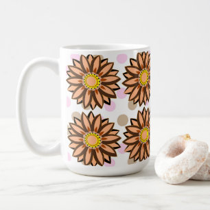 Caneca De Café Brown Flowers pink Polka dot Floral pattern   