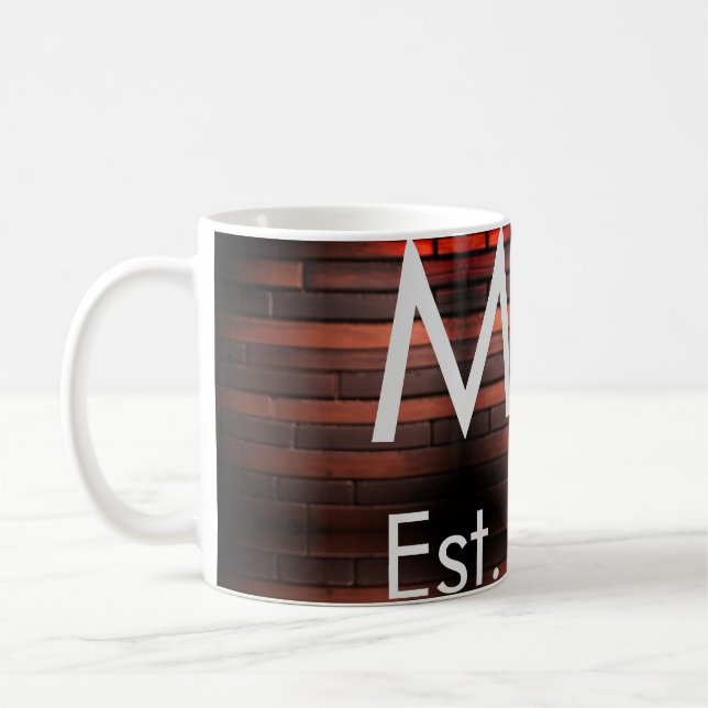 Caneca De Café Brown rustic brick stone add name letter year date (Esquerda)