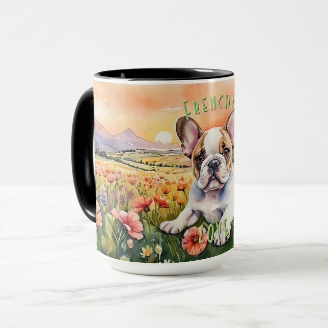 Caneca De Café Brown & White Frenchie: A alegria da sua manhã (Frente Esquerda)