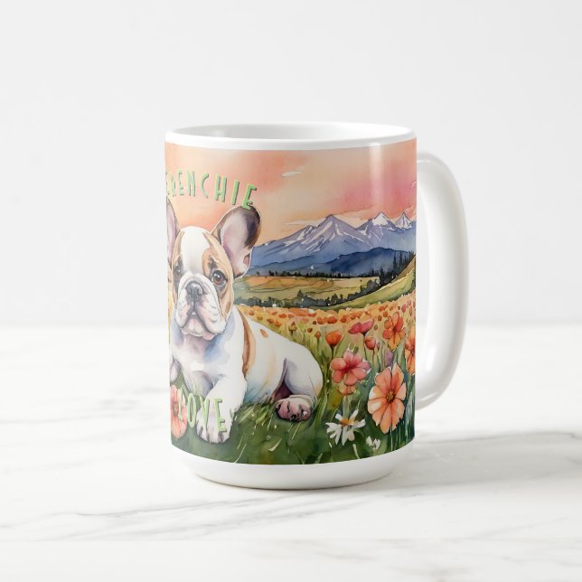 Caneca De Café Brown & White Frenchie: A alegria da sua manhã (Frente Esquerda)