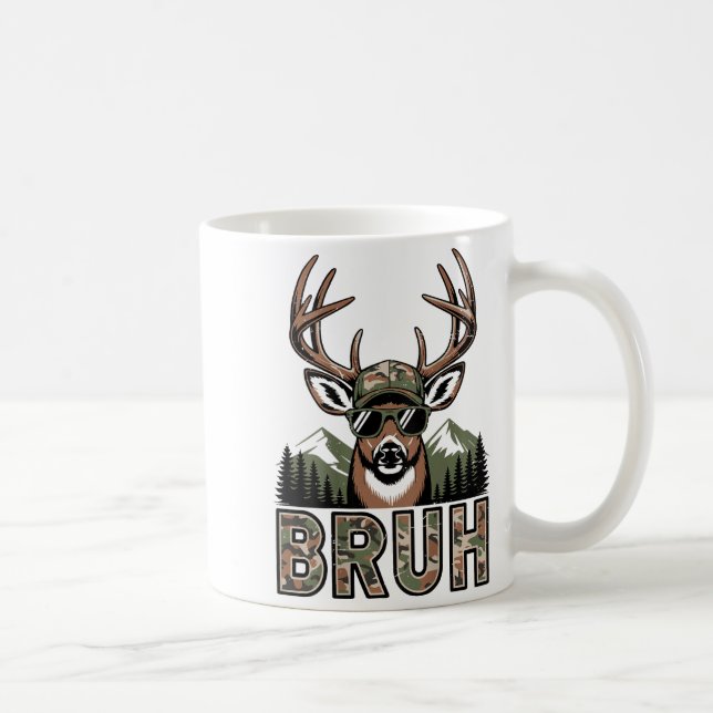 Caneca De Café Bruh Camo Deer Hunting Camouflage Elk Buck Funny Y (Direita)