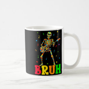 Caneca De Café Bruh esqueleto guitarrista música rock autismo