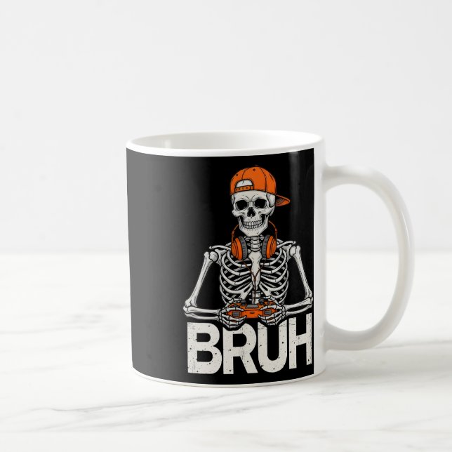 Caneca De Café Bruh Gamer Skeleton Halloween Video Game Controlle (Direita)