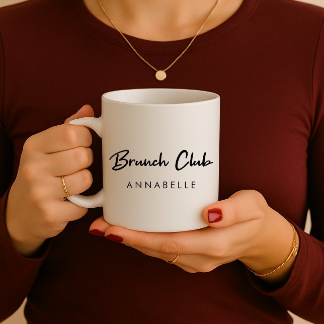 Caneca De Café Brunch Club | Script Manuscrito de Nome Moderno (Criador carregado)