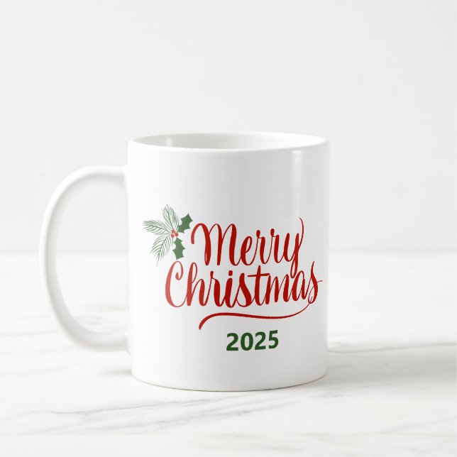 Caneca De Café Brush Calligraphy Merry Christmas 2025 (Esquerda)