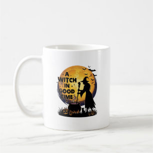 Caneca De Café Bruxa Bom Tempo Halloween Lua Caldeirão_1