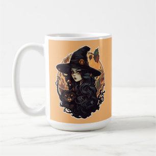 Caneca De Café Bruxa com o gato preto halloween
