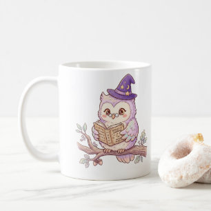 Caneca De Café Bruxa Coruja Fofa Lendo Livro de Feitiços Ilustraç